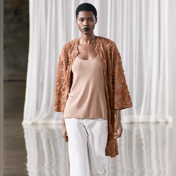 ZARA STRUCTURED PEARL BEADING COAT - Picture 6 of 11